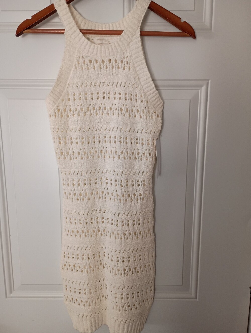 Spiritual Gangster Cream Open-Stitch Halter Knit Dress
